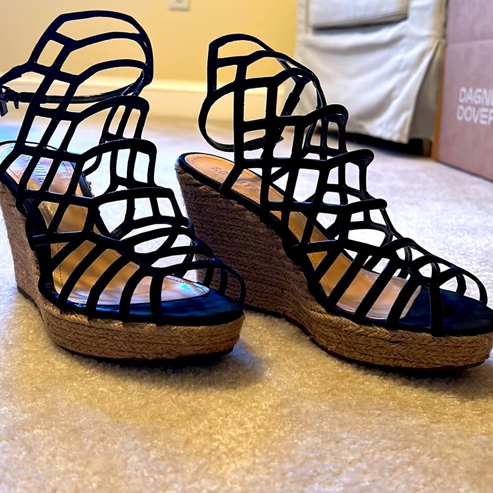 Schutz black espadrille wedges
